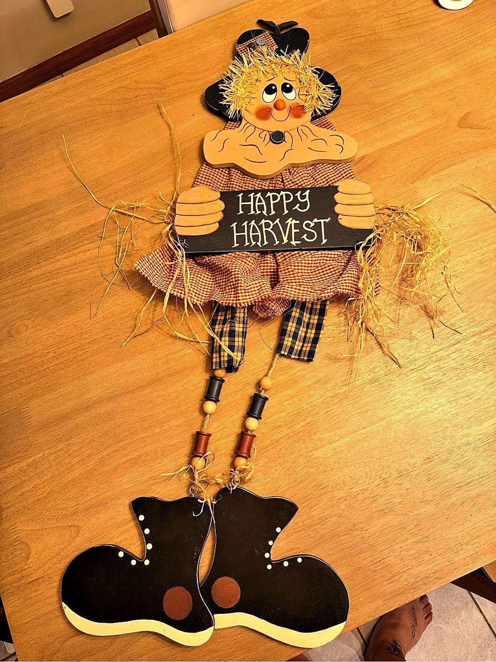 Vintage 3 Foot Long Wooden Happy Harvest Scarecrow Sign 90s Country Fall Sign